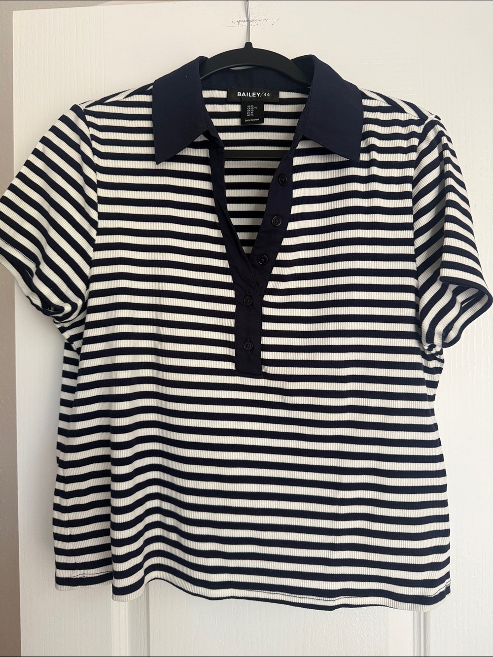 Navy & White Stripe Short-Sleeve Polo Tee